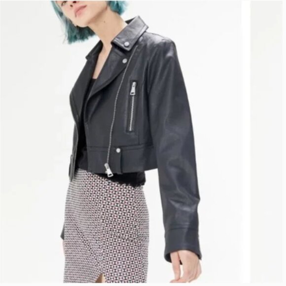 ⭐️ UO Faux Leather Cropped Moto Biker Bike Grunge Goth Rock Hipster Hip Jacket - Picture 1 of 4